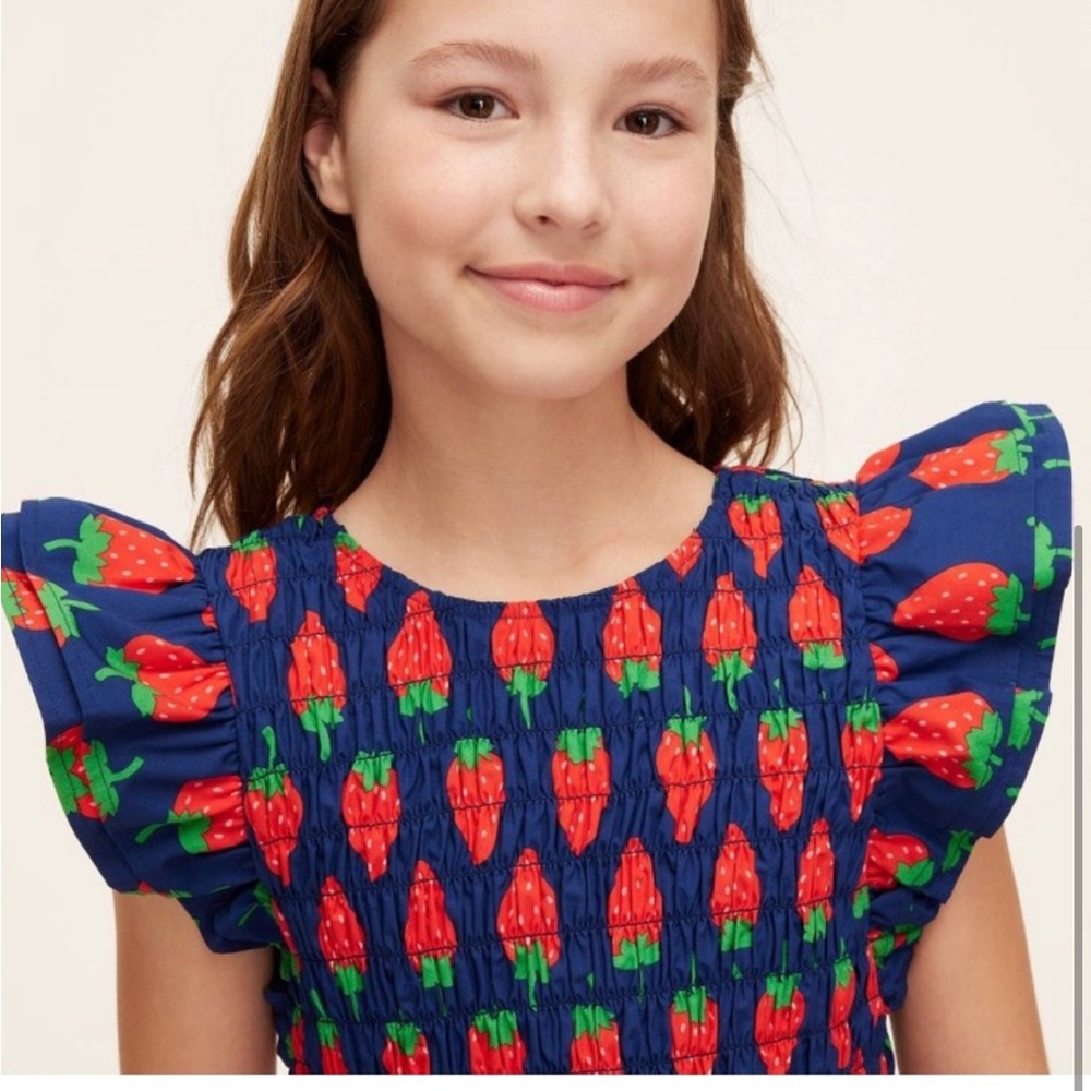 Kids Girls Strawberry Print Flutter Sleeves Peplum Shirt Kate Spade x Target YM